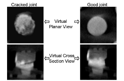 电子产品中有缺陷与无缺陷焊点的 X 射线比较