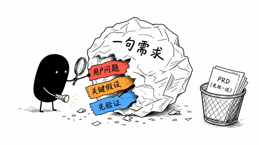 配图 1:小黑从一句模糊需求里挖出用户问题、关键假设和先验证