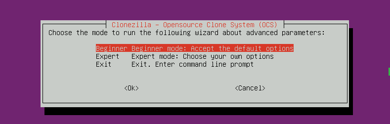 clonezilla beginner mode