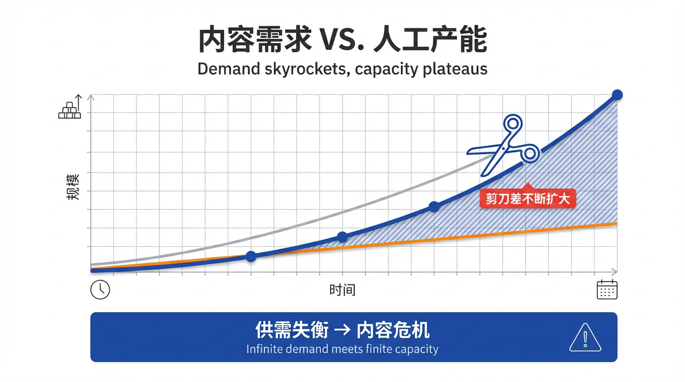 内容需求增长与生产能力矛盾图