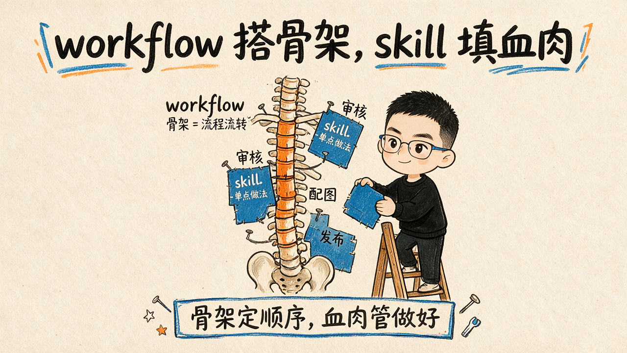 workflow 搭骨架,skill 填血肉