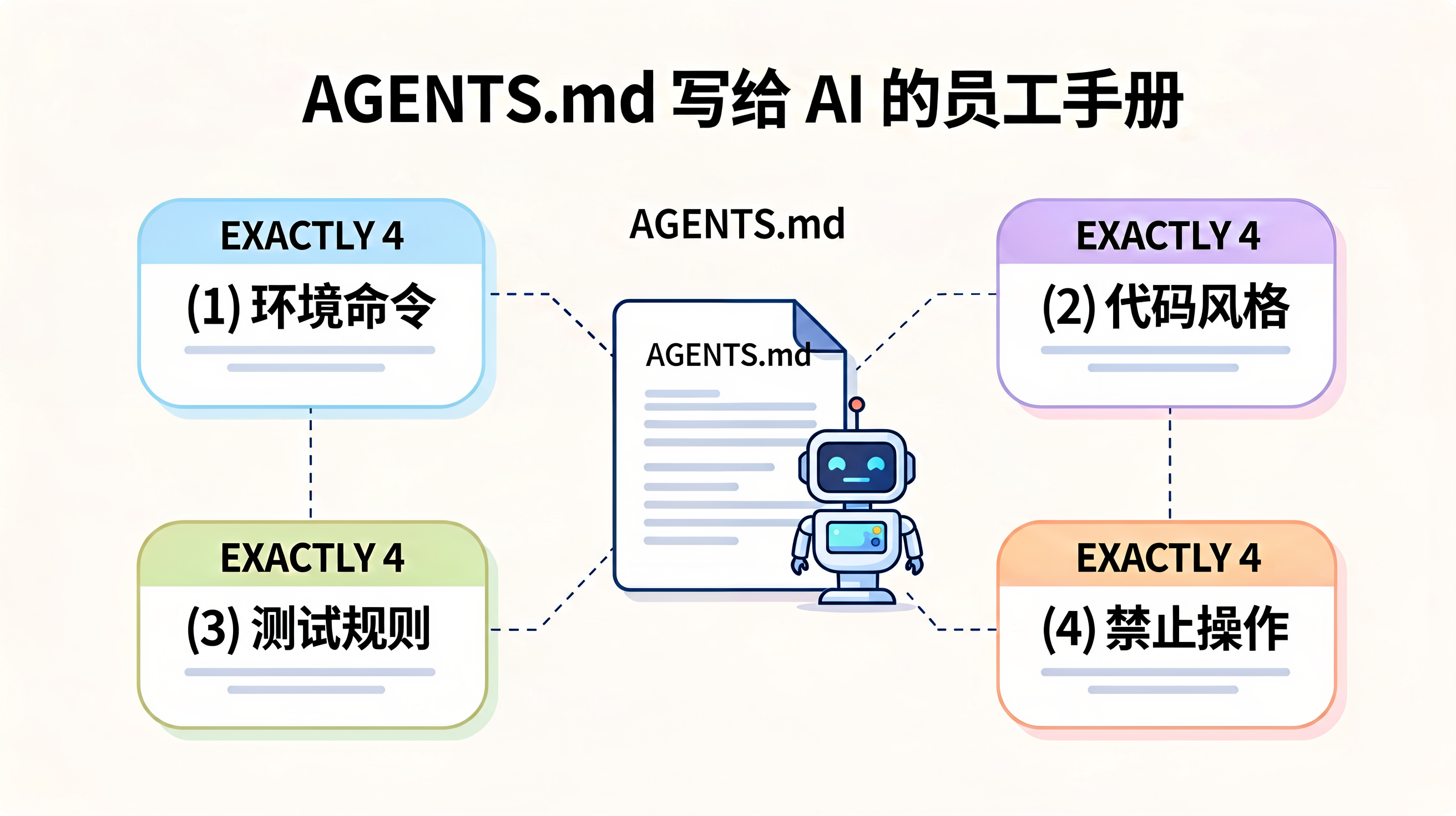 AGENTS.md 给 AI 的员工手册——四个核心内容模块