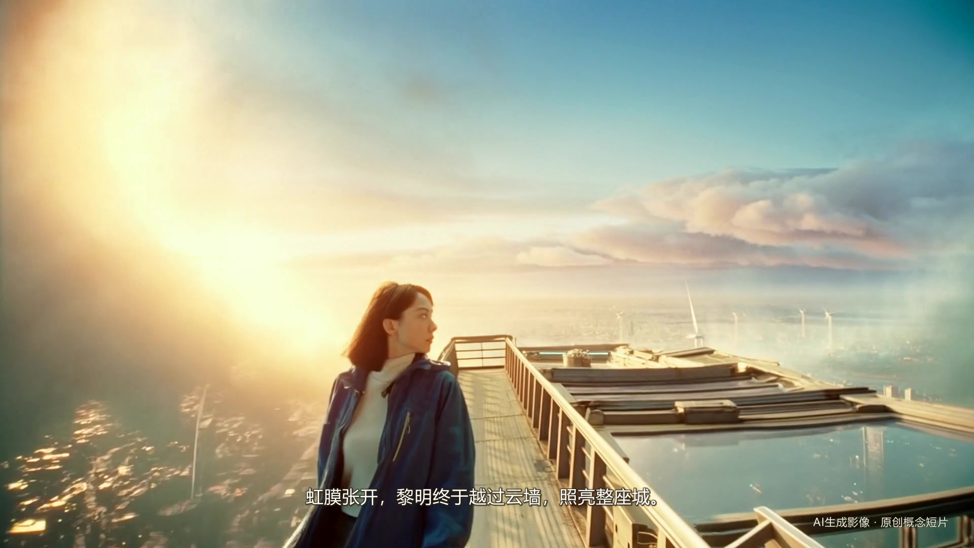 原创科幻短片云幕调光站中成年气象工程师打开巨型光控虹膜