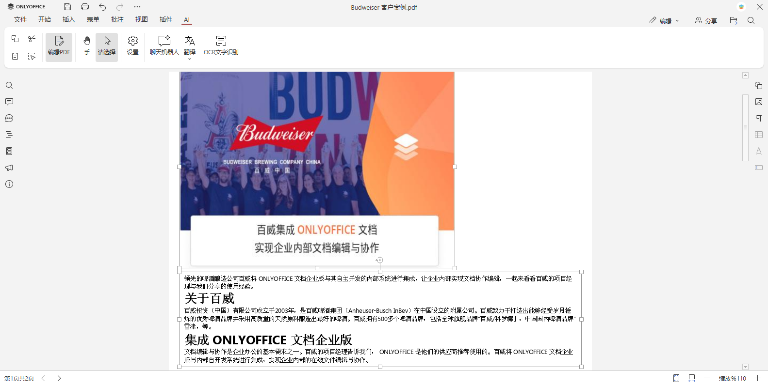 AI 驱动的 ONLYOFFICE PDF 编辑器 OCR：轻松将图像转换为文本