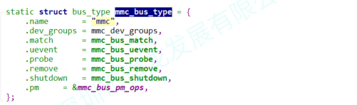 CS创世 SD NAND 在 君正平台和 RK 平台的应用：mmc_bus_type的定义如下图