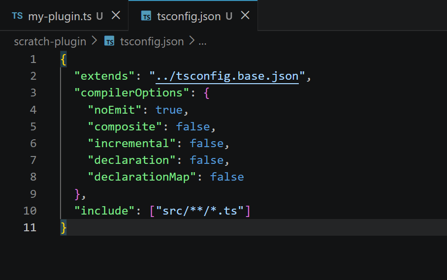 可选的 tsconfig.json 继承仓库配置并帮助编辑器检查插件代码