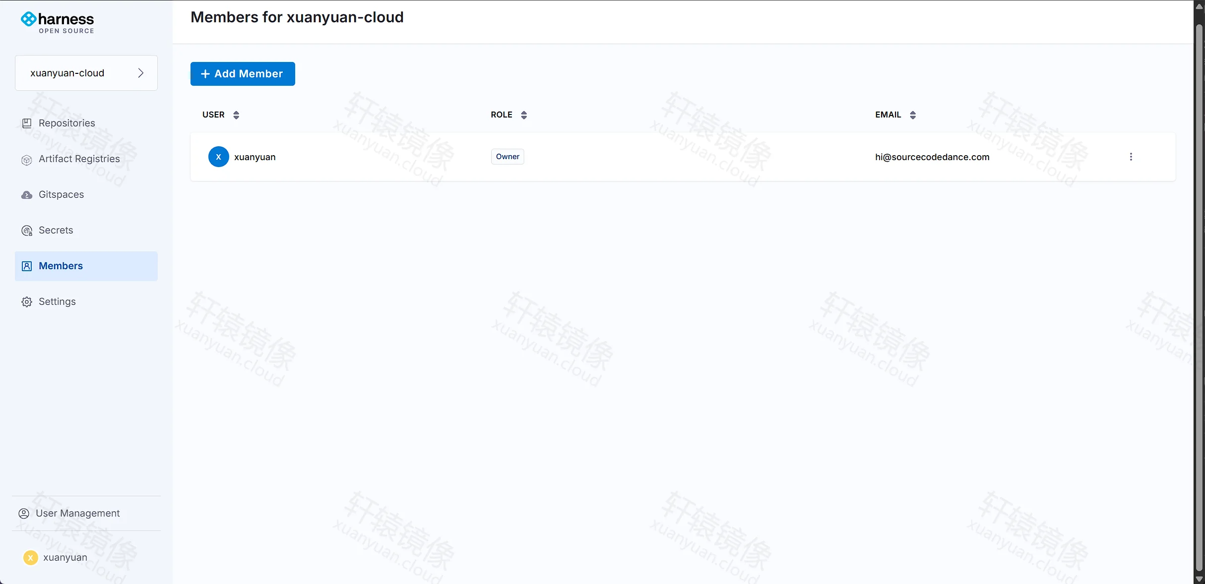 Harness Open Source Members：用户 xuanyuan 角色 Owner