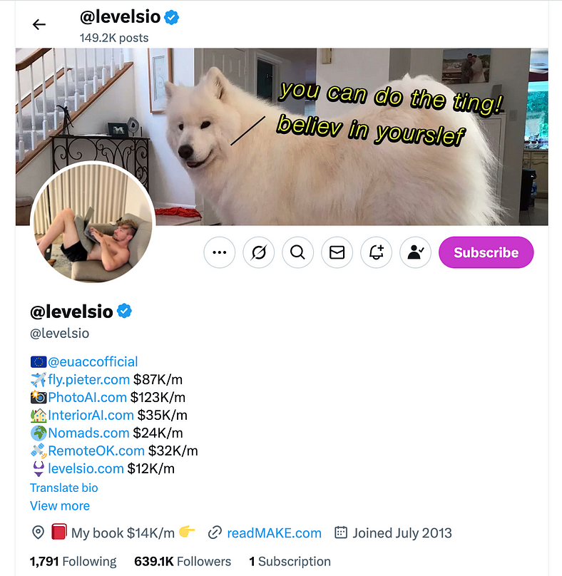 @levelssio Twitter 个人资料的屏幕截图