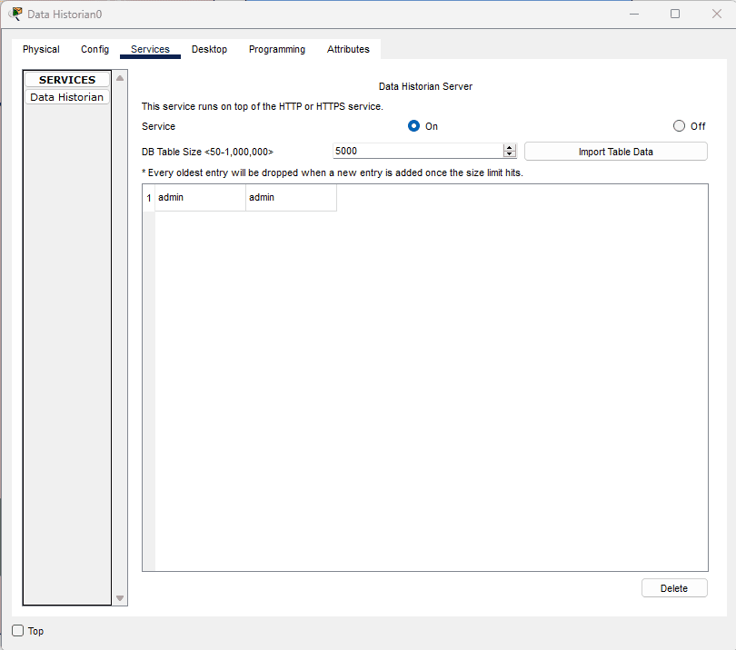 Packet Tracer 9.0 data historian server