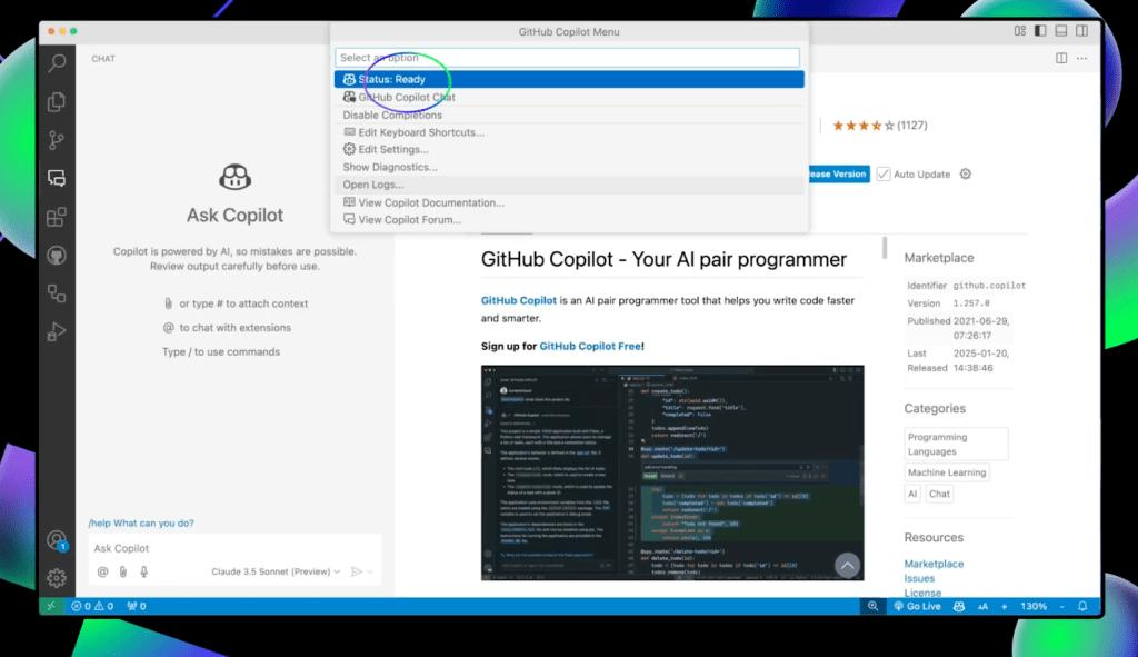 GitHub Copilot VS Code界面截图