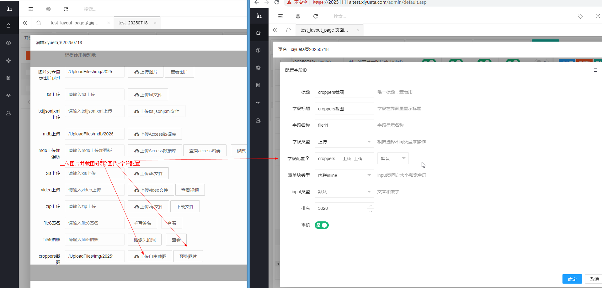 上传图片并截图和预览图片和字段配置