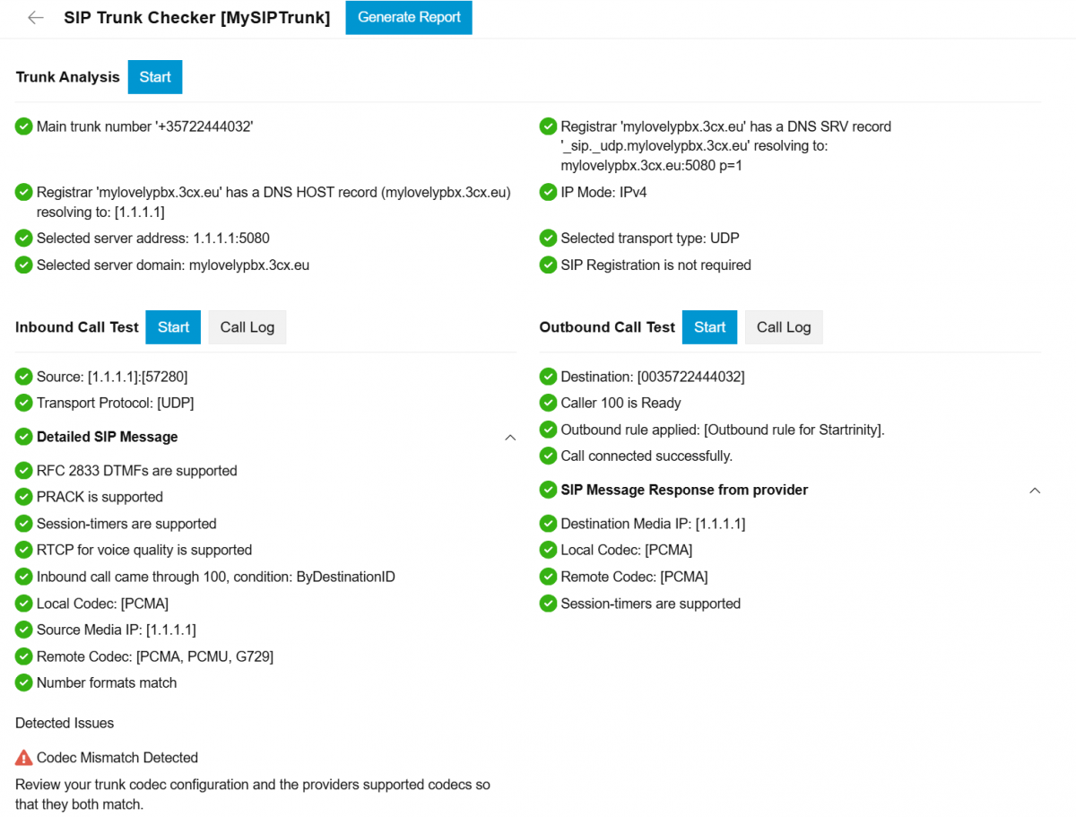 VoIP 提供商/SIP 中继检查器
