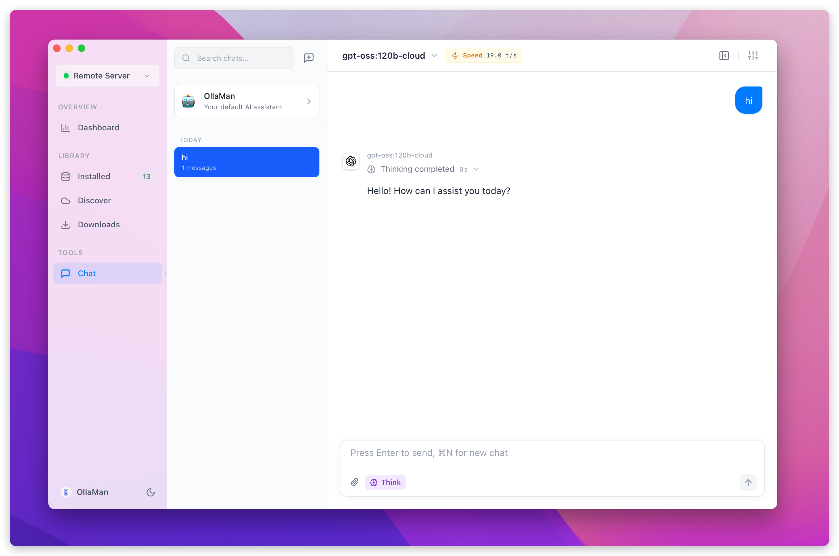 OllaMan Chat 主界面