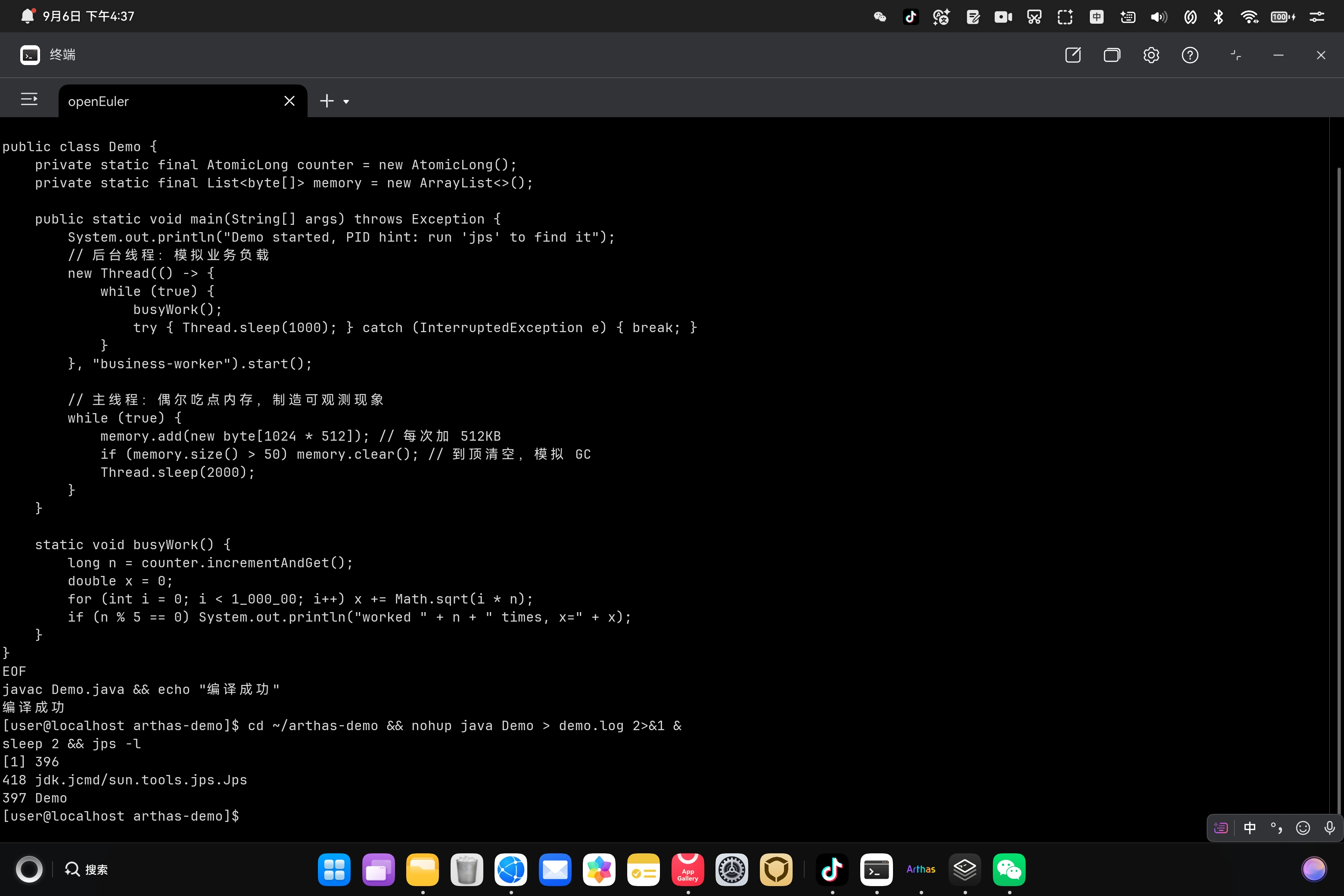 jps 确认 Demo 进程运行,PID 397