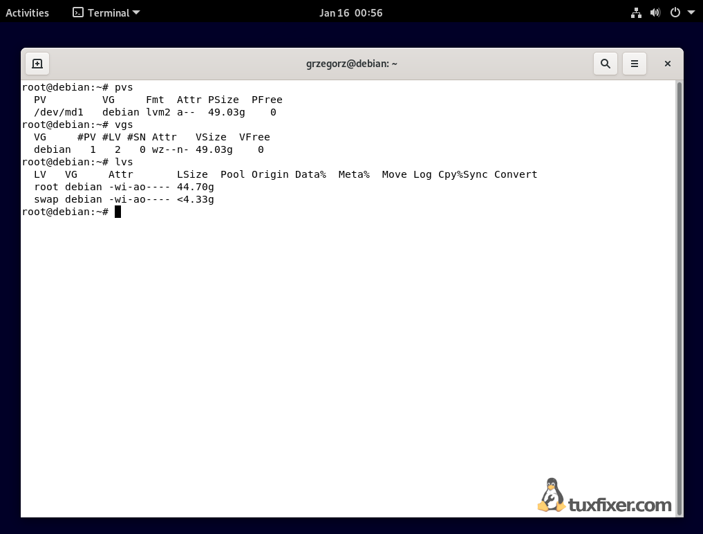 Debian 11 Bullseye verify LVM