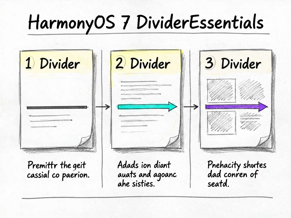 为一篇 HarmonyOS 7 DividerEssentials 教程绘制一张手绘笔记风框架图,内