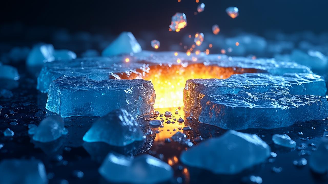 Abstract imagery of breaking ice: a deep blue ice