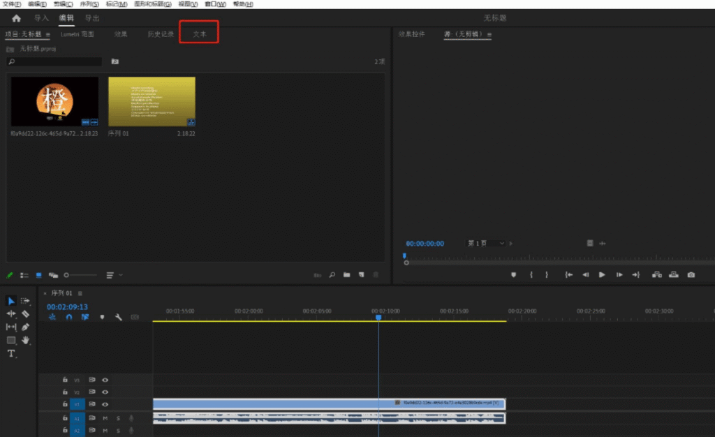 PR新建文本字幕，选择文本