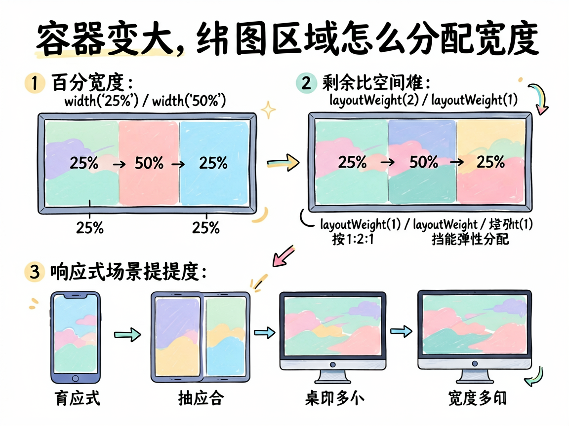 一张适合技术教程文章的手绘笔记风信息图,主题是“HarmonyOS7 ResponsiveImage