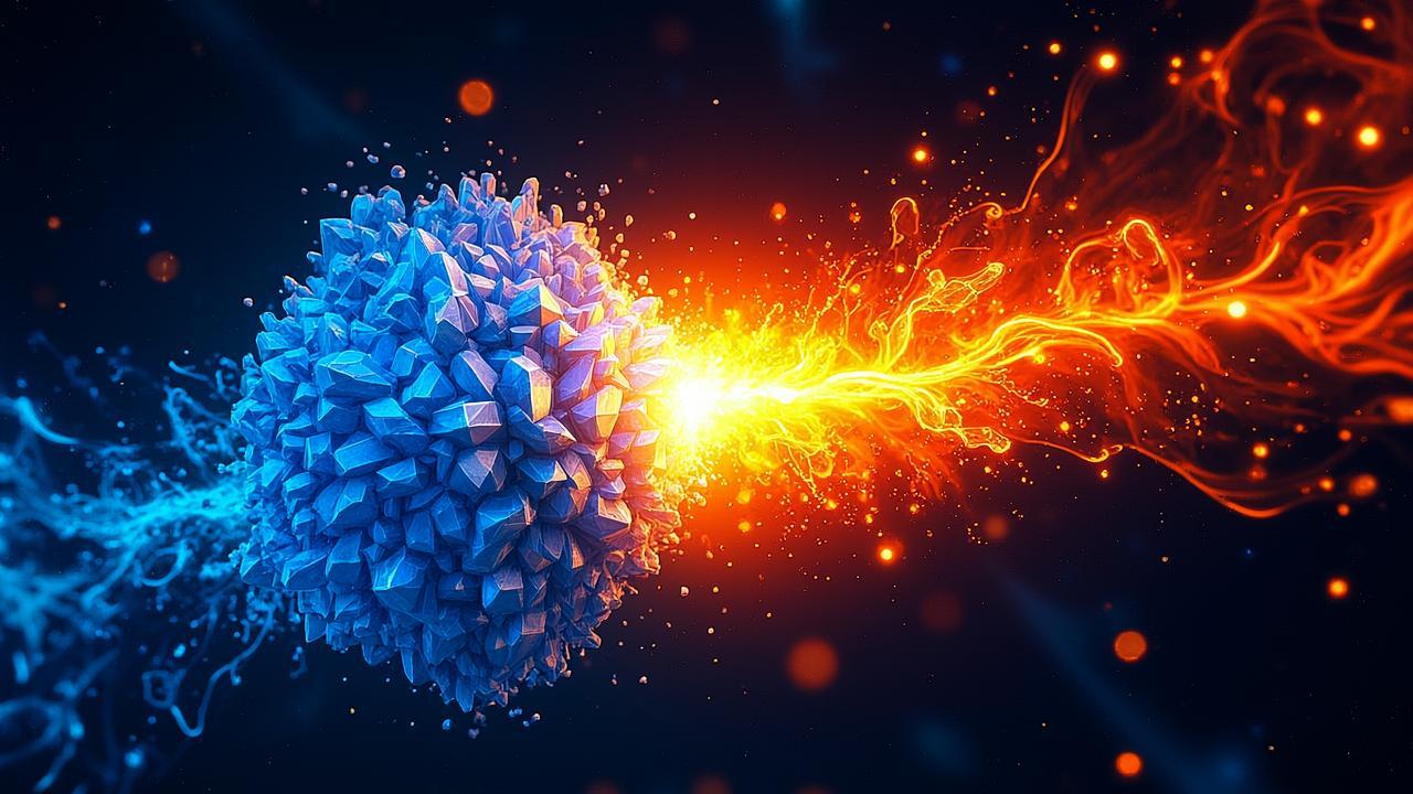 Abstract collision of warm orange energy streams a