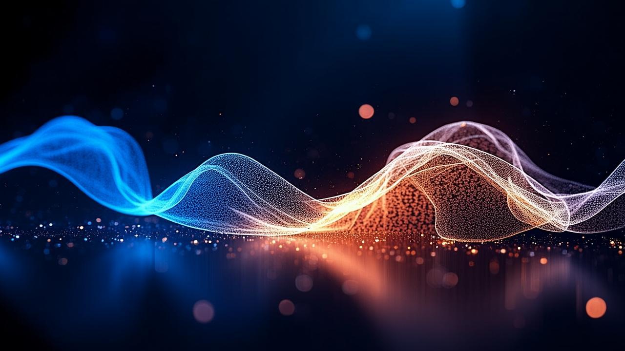 Translucent streams of colored light flowing acros