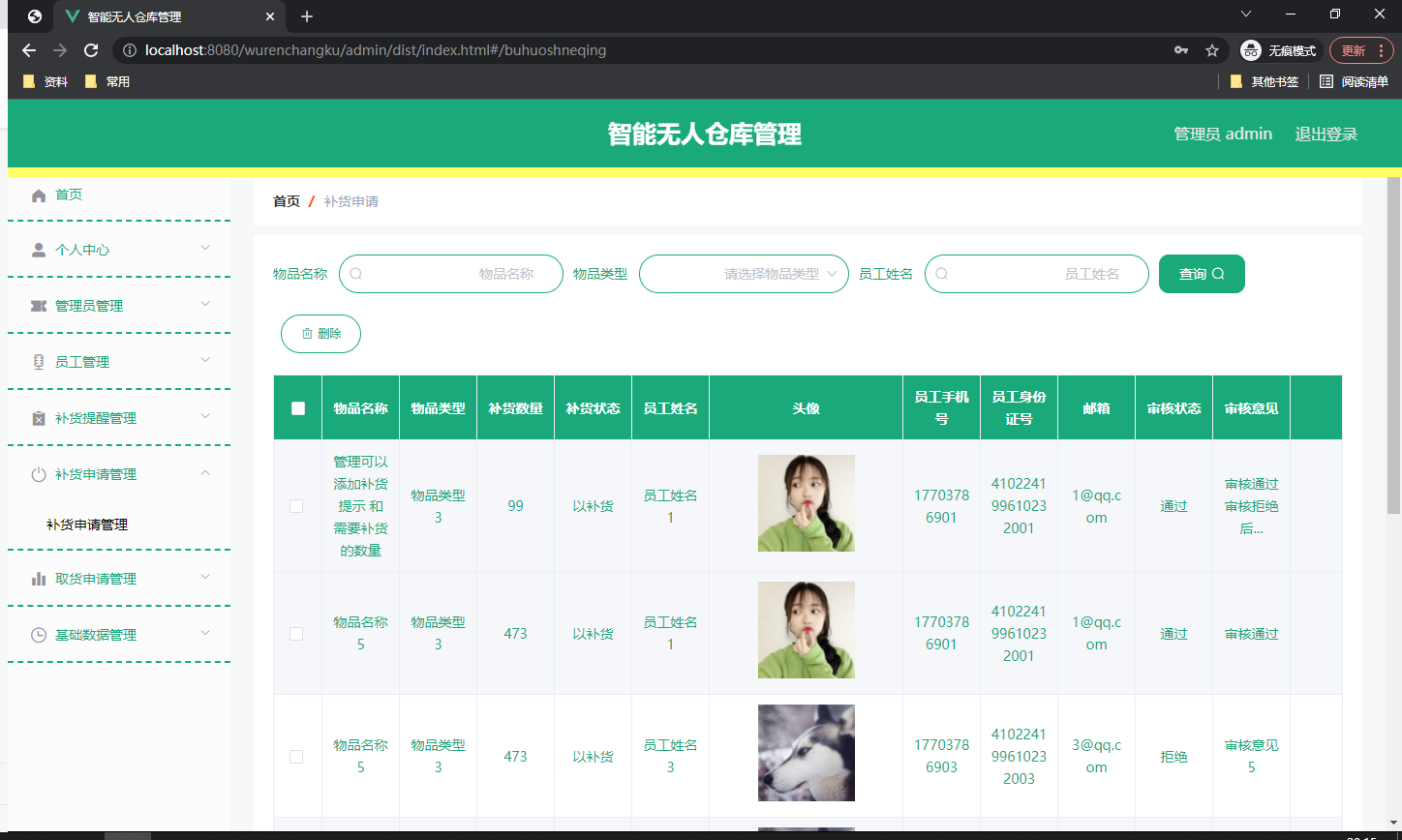 补货申请管理页面