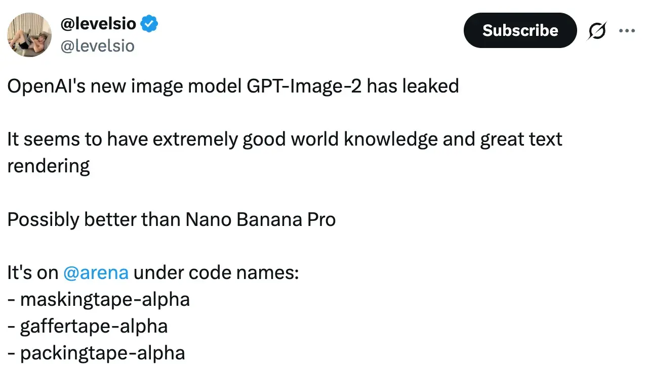 从 Chatbot Arena 泄露的 GPT Image 2 内部代号