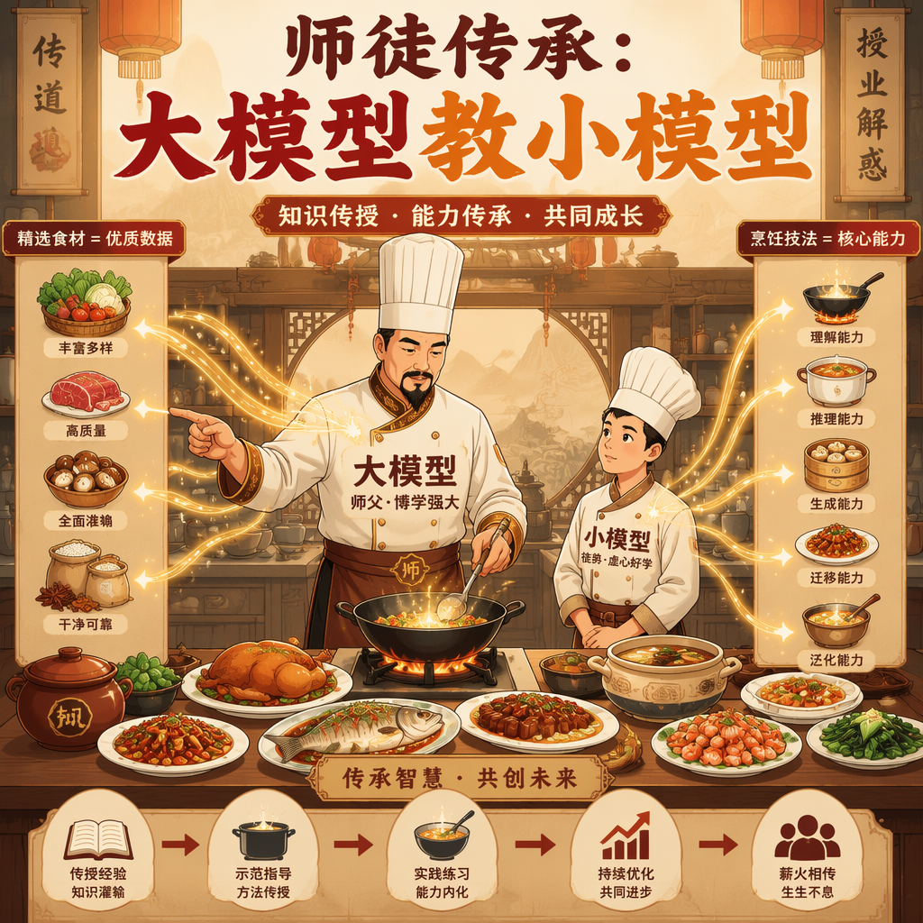 老厨师传授做菜秘诀给徒弟