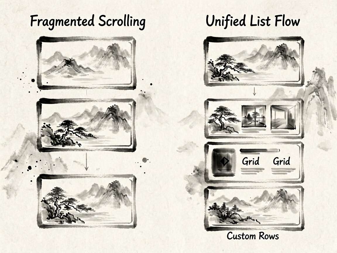 An ink-style illustration comparing two scrolling 