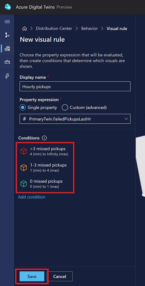在 3D 场景工作室中保存已完成的条件的屏幕截图。