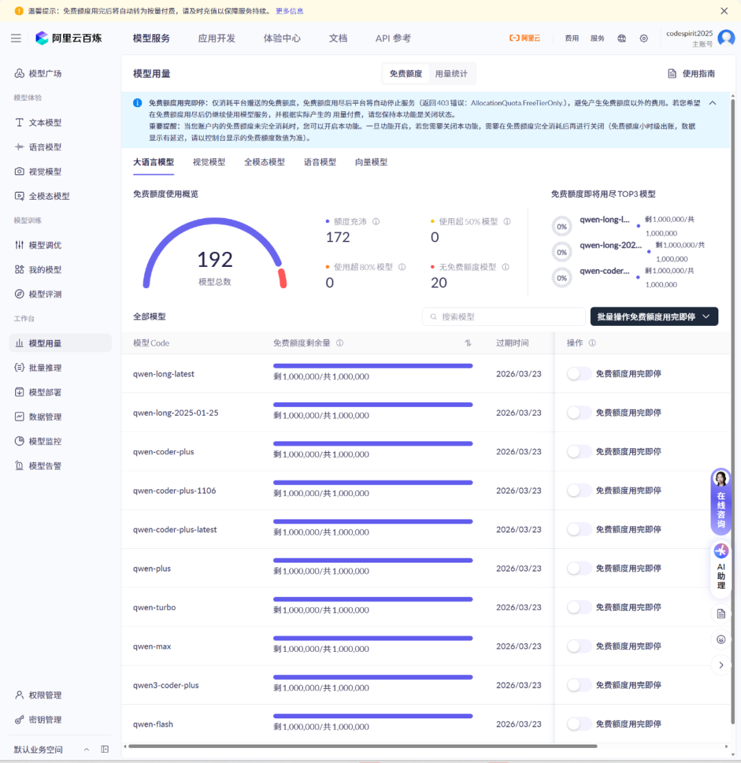 CodeSpirit 框架 AI 能力体验 - 阿里云通义千问免费试用指南
