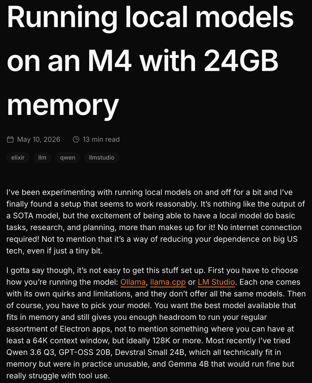 在24GB M4 MacBook上跑本地大模型：Qwen 3.5-9B实测40 tokens/s，支持工具调用