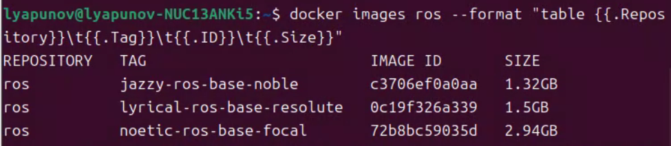 使用的三组 ROS Docker Image