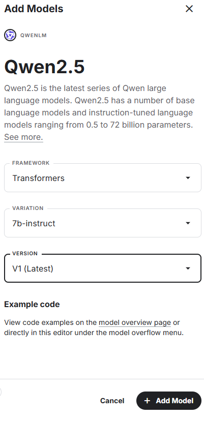 下载Qwen2.5模型需要填写的架构和参数示意截图