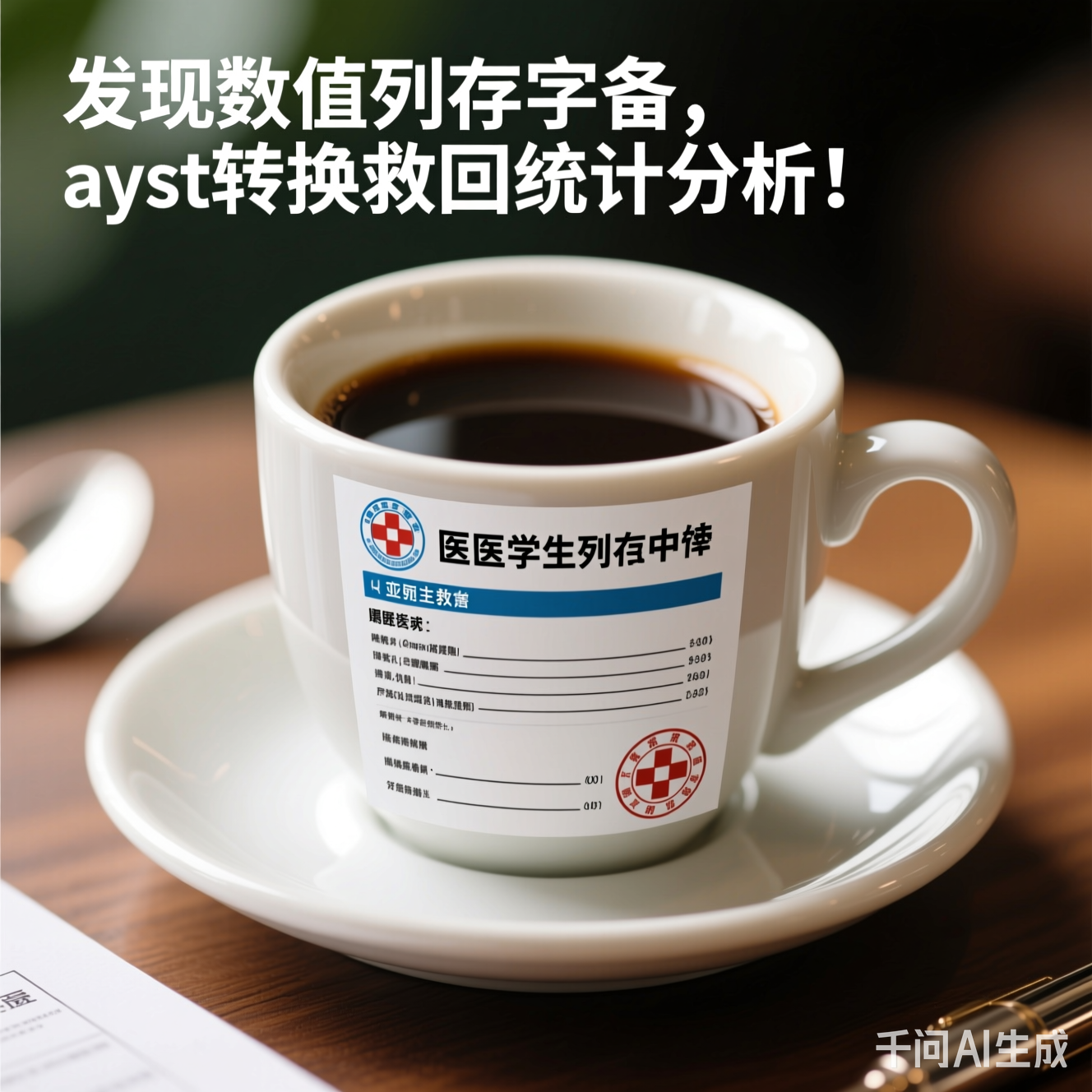 咖啡杯上的医学报告