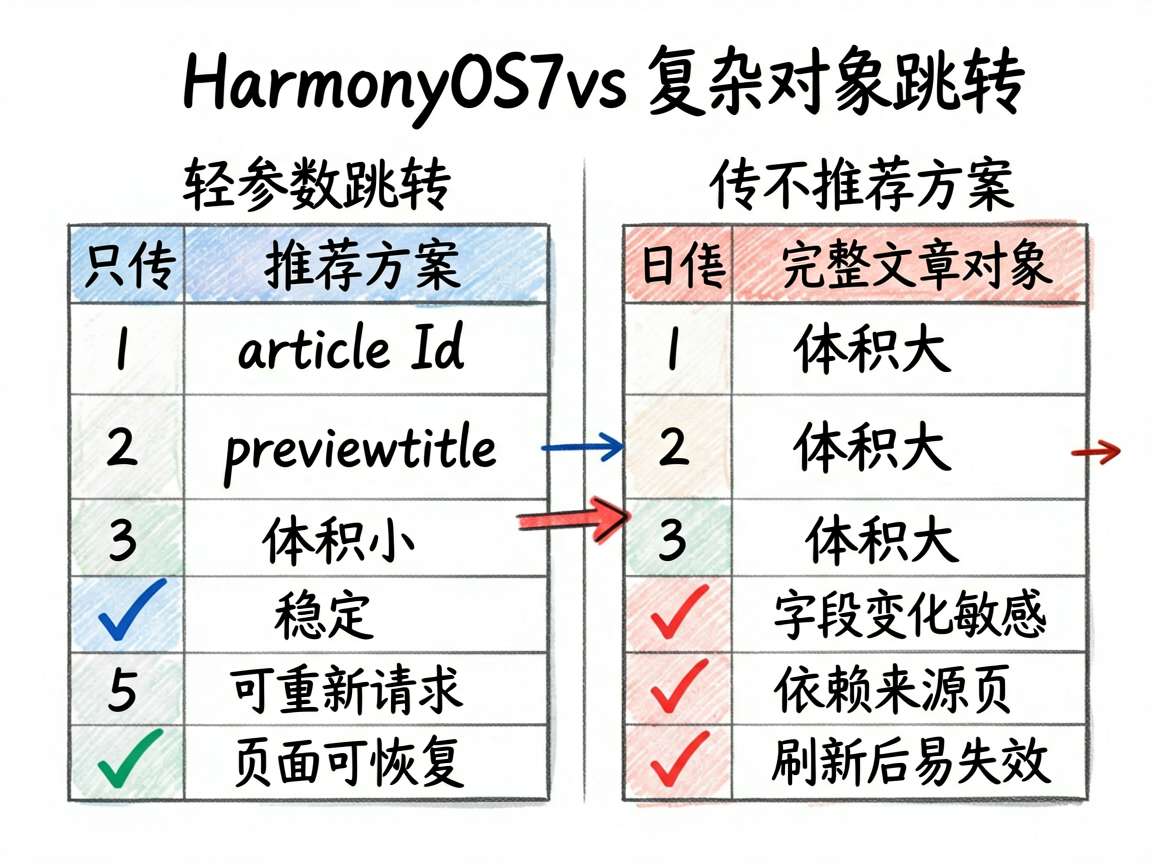 为一篇 HarmonyOS7 router 教程绘制一张 sketch-notes 风格的对比图，主