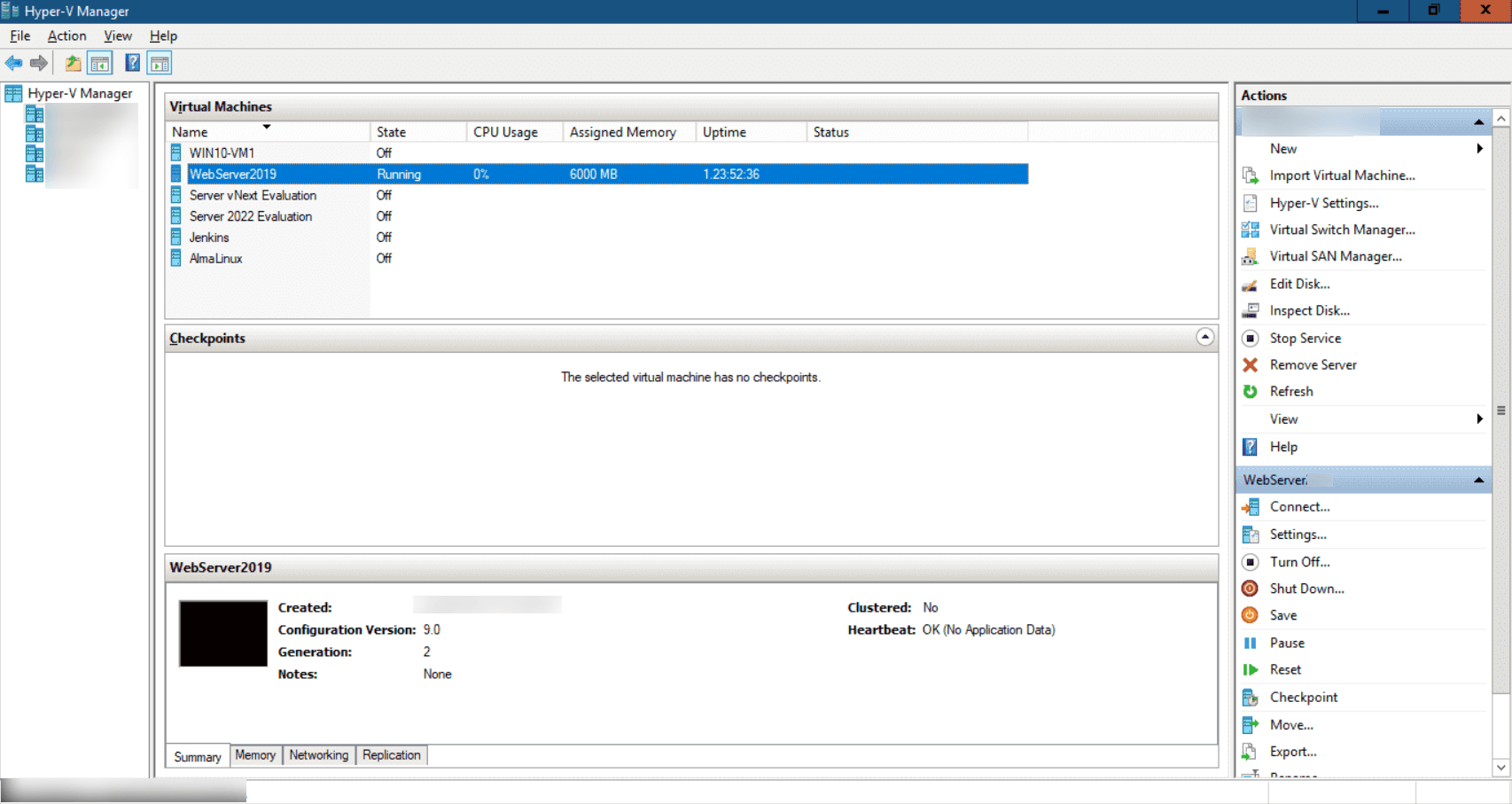 hyper v manager导出虚拟机操作界面