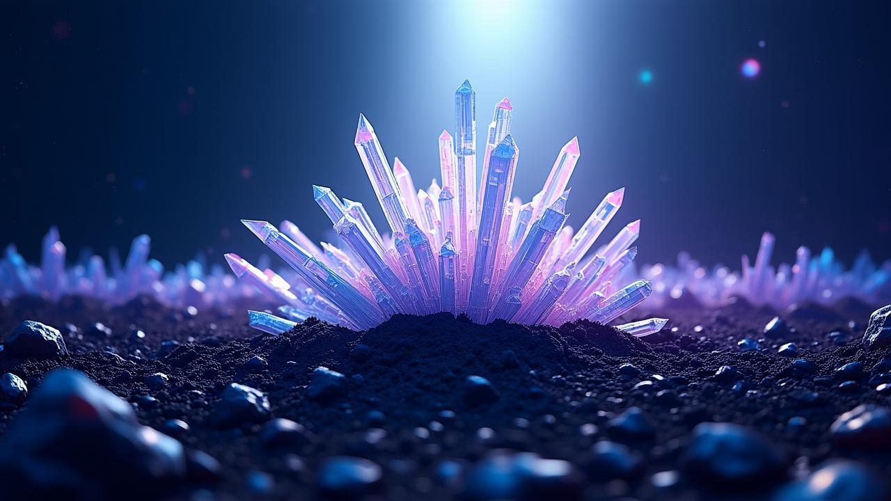 A surreal landscape of branching crystal veins gro