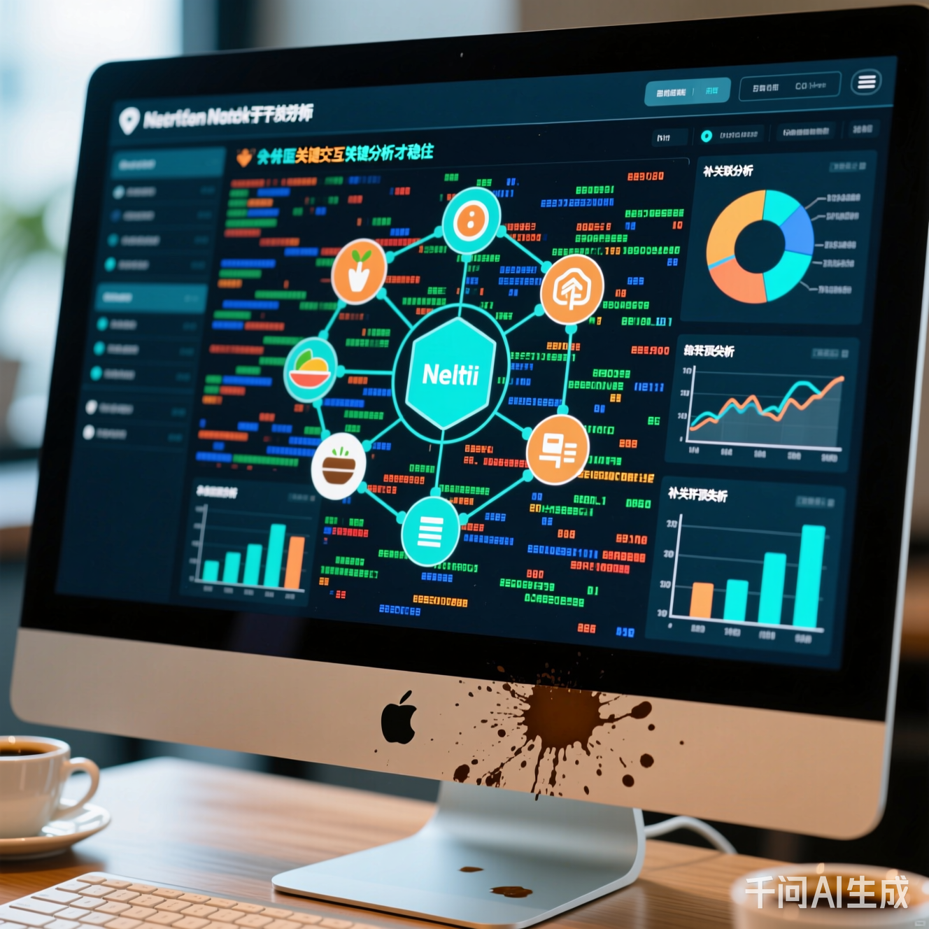 医疗数据分析师的电脑屏幕,满屏是乱码和咖啡渍