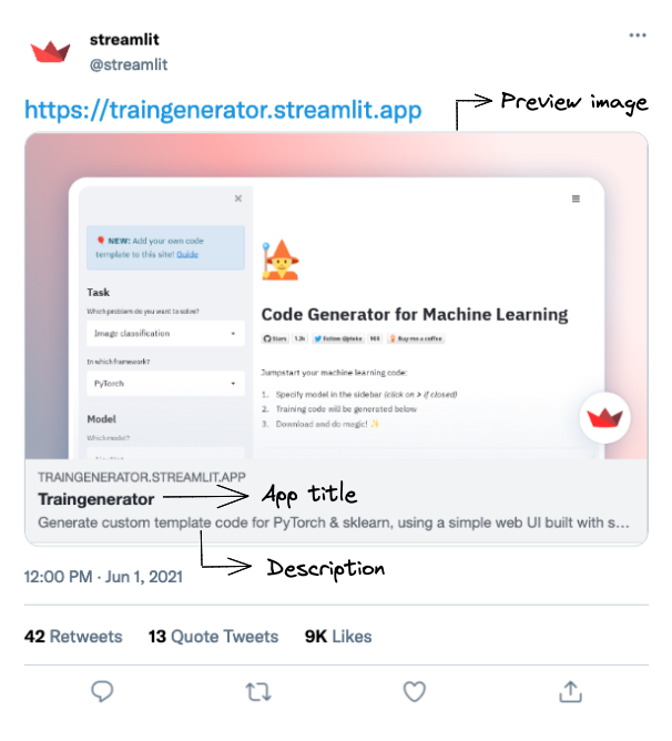 公开Streamlit应用的分享预览