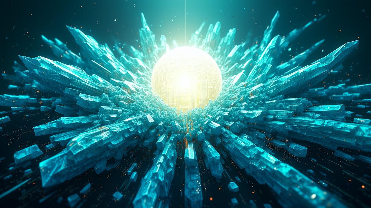 An abstract composition featuring a glowing centra