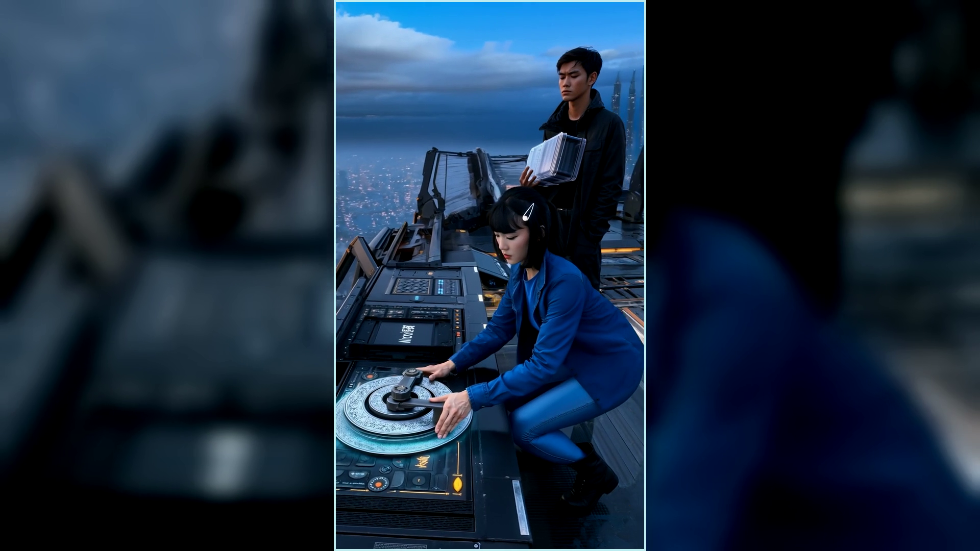 成年导航工程师俯身操作三层风向校准盘的电影首段画面