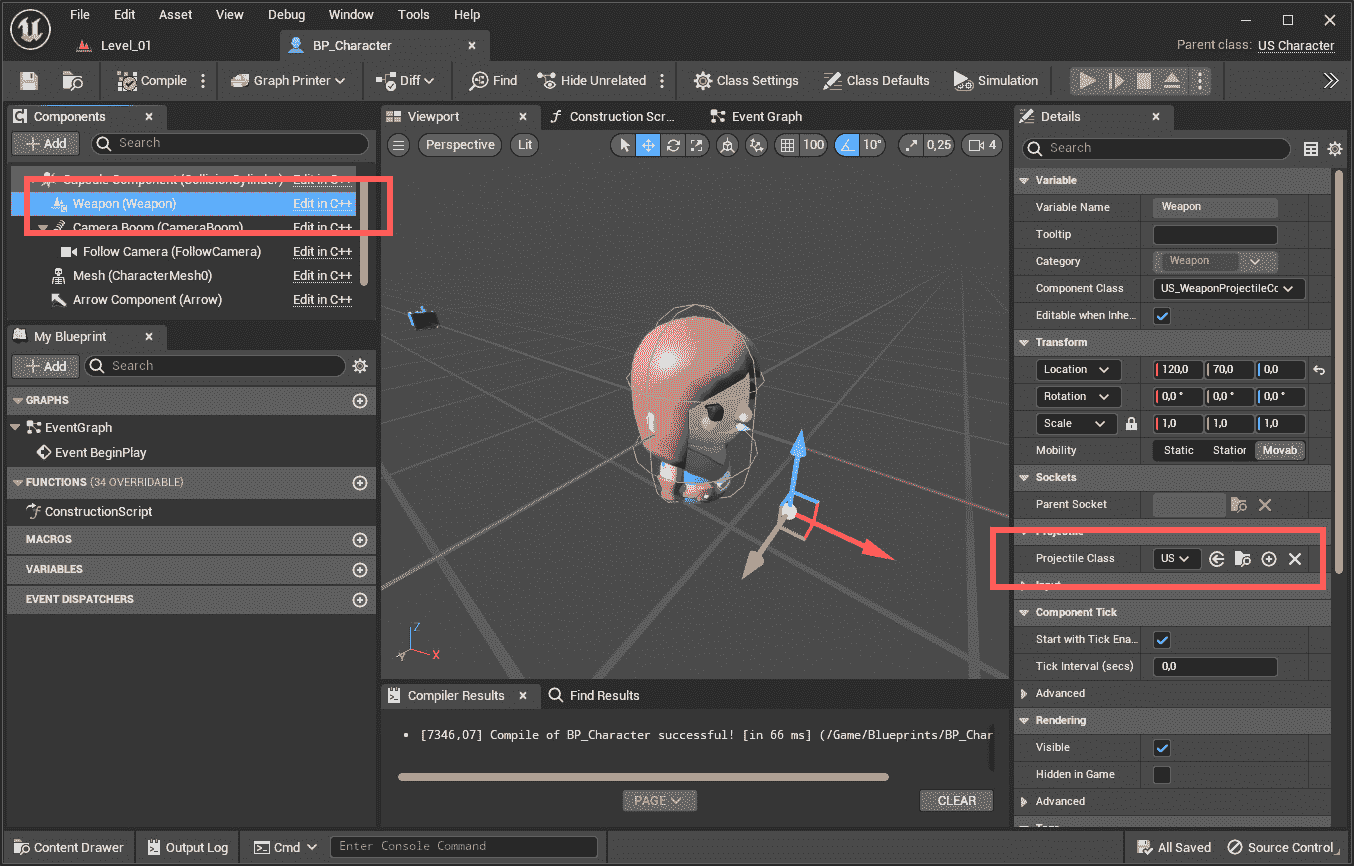 图 9.3 – 附加到角色演员的 WeaponProjectile 组件