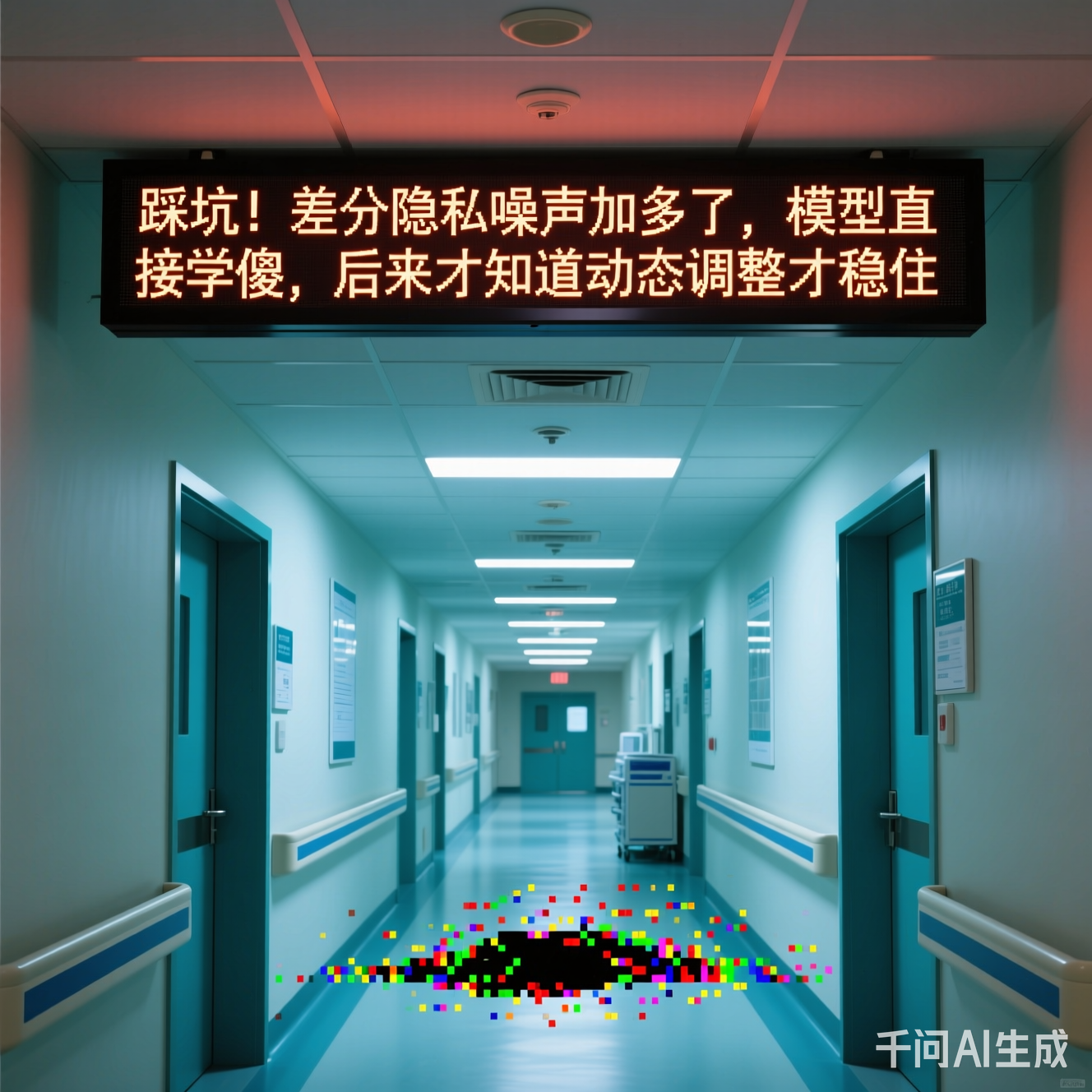 医院走廊的电子屏显示着乱码