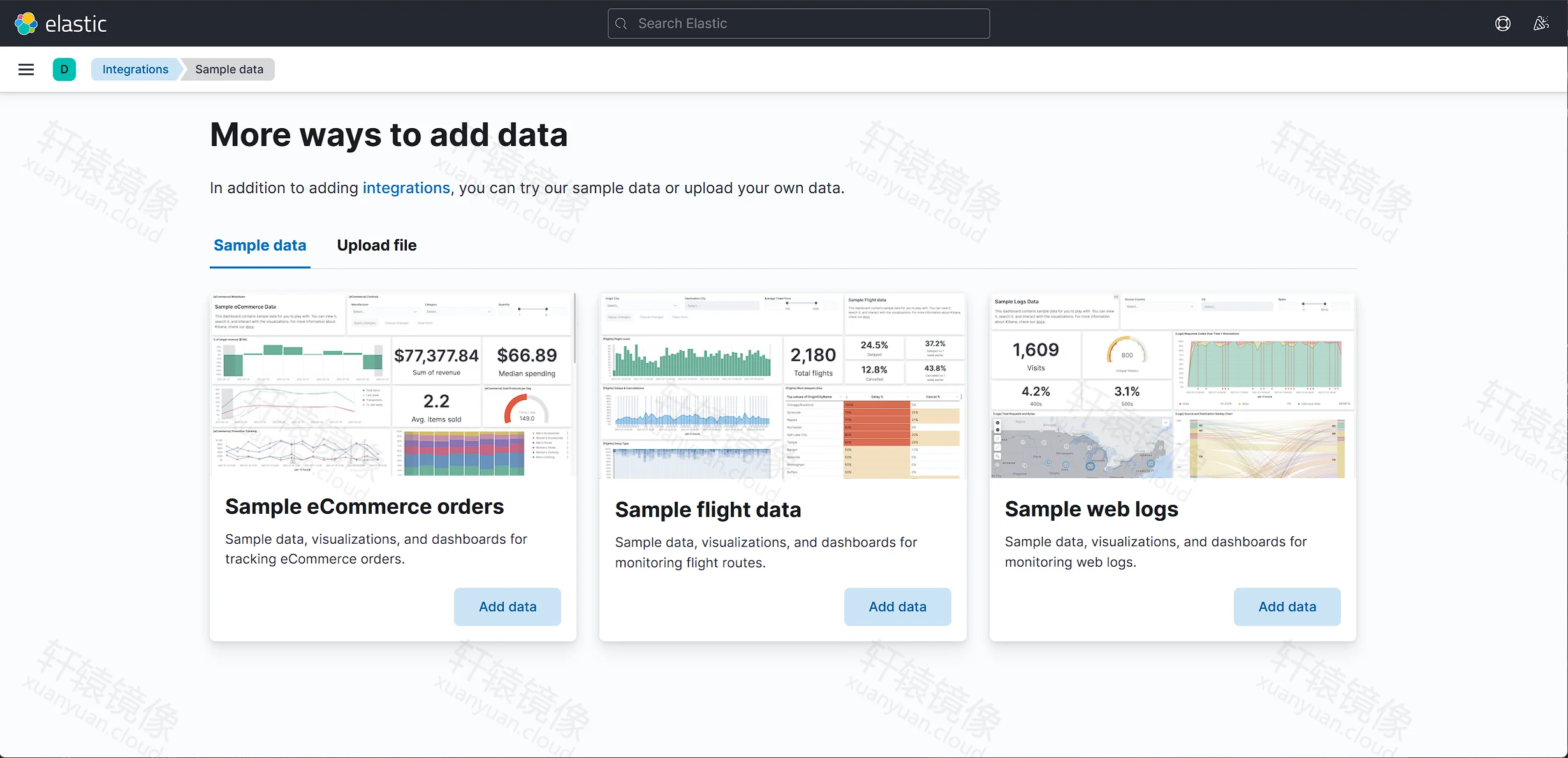 Sample data:eCommerce / Flights / Web logs