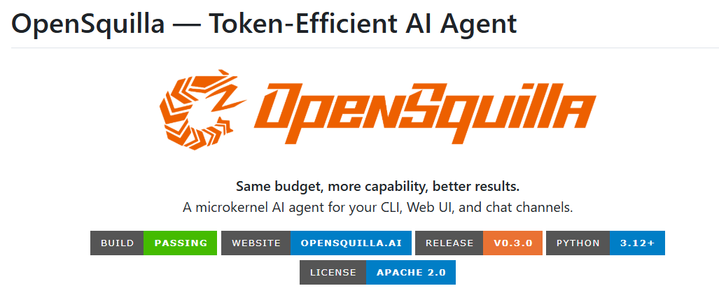 OpenSquilla 的核心定位就是 Token-Efficient AI Agent