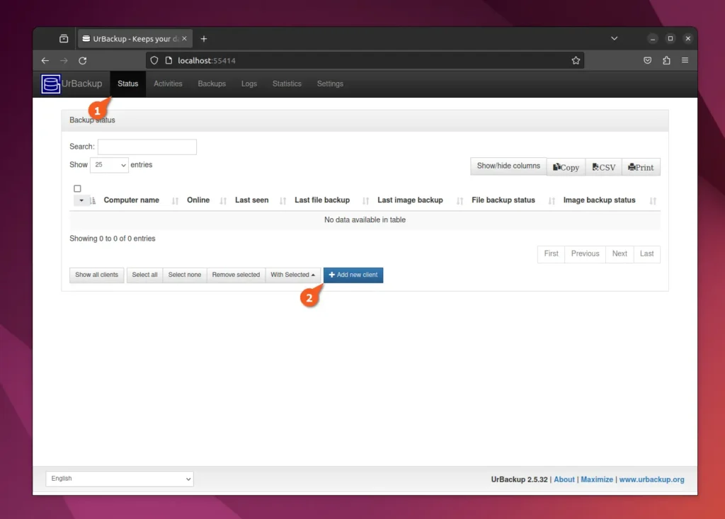 adding new client machine on urbackup server