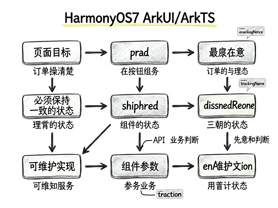 为一篇 HarmonyOS7 ArkUI/ArkTS 实战文章生成一张手绘笔记风框架图，内容围绕“先