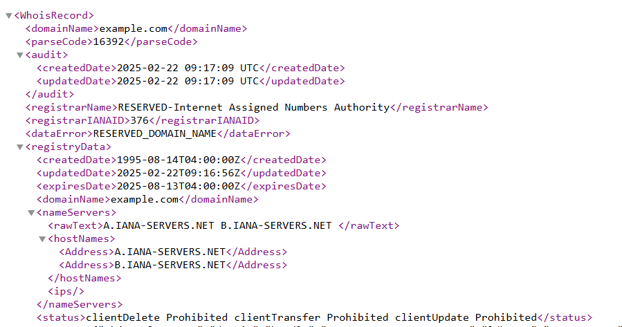 RDAP response in XML format