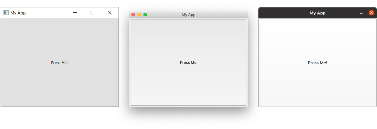 我们的固定大小窗口，请注意，在 Windows 和 Linux 系统上，最大化控件已被禁用。在 macOS 系统上，您可以最大化应用程序以填满屏幕，但中央控件不会调整大小。